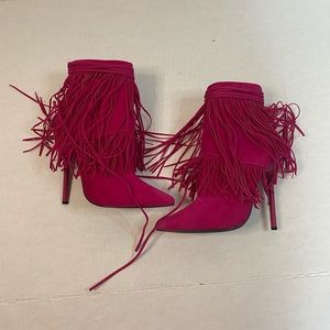 Privileged pink fringe heeled booties size 8